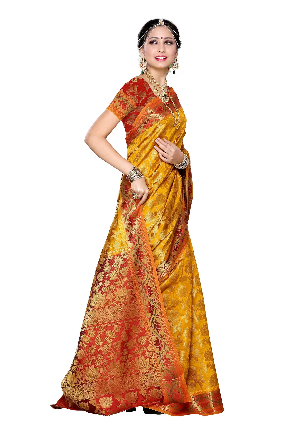 Mimosa Womens Art Silk Saree Kanjivaram Gold Color