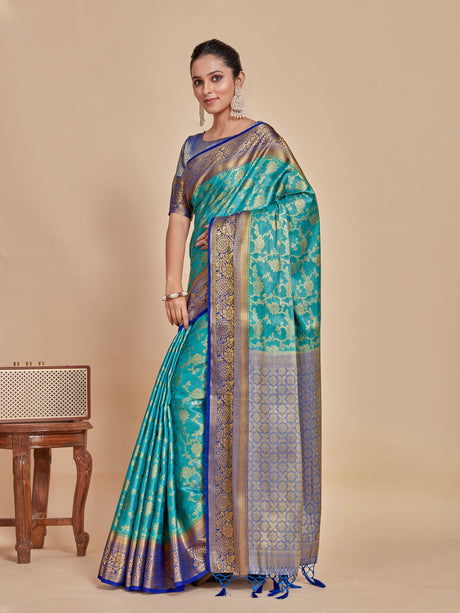 Mimosa Women's Woven Design Kanjivaram Style Art Silk Saree With Blouse Piece : SA0000375ANFREE