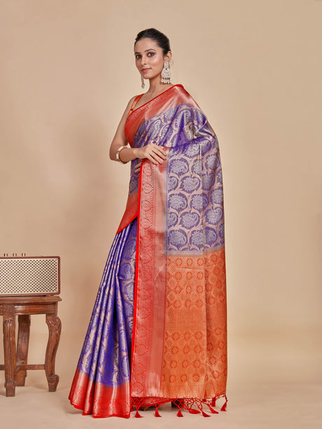 Mimosa Women's Woven Design Kanjivaram Style Art Silk Saree With Blouse Piece : SA0000385RBFREE