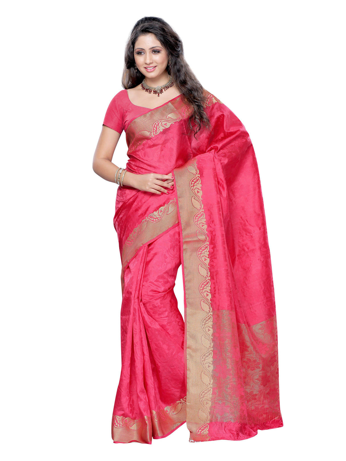 Mimosa Womens Art Silk Saree Kanjivaram Strawberry Color