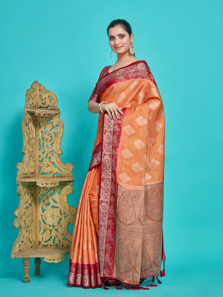 Mimosa Women's Woven Design Kanjivaram Style Art Silk Saree With Blouse Piece : SA0000393PCFREE