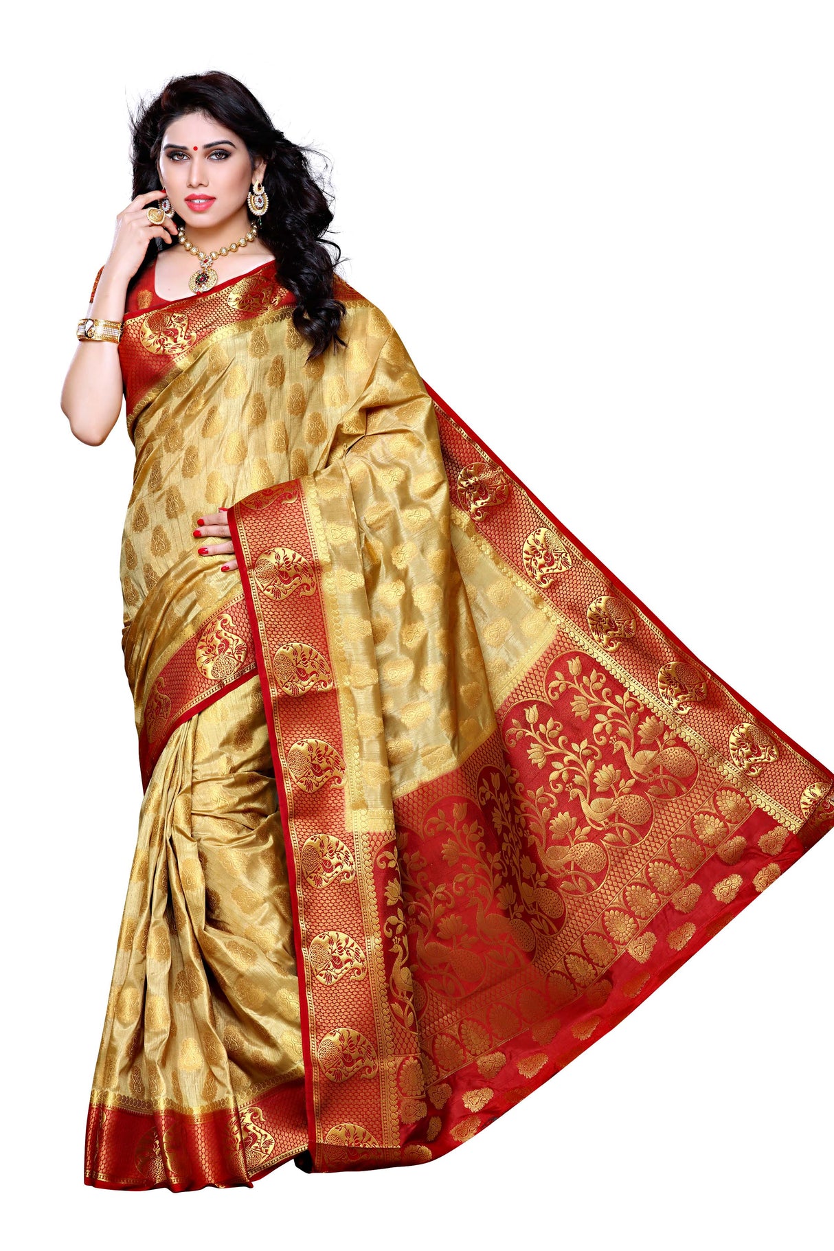 Mimosa Womens Art Silk Saree Kanjivaram Chiku Color