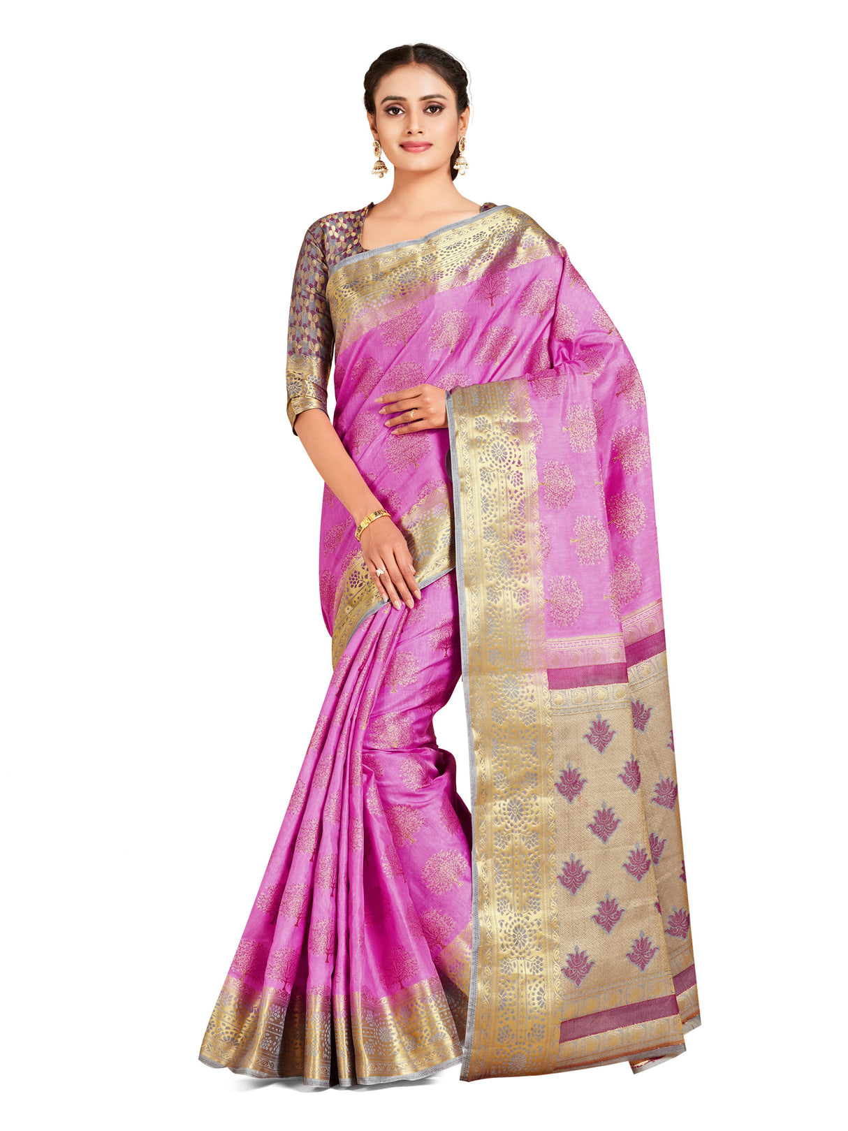 Mimosa Womens Art Silk Saree Kanjivaram Pink Color