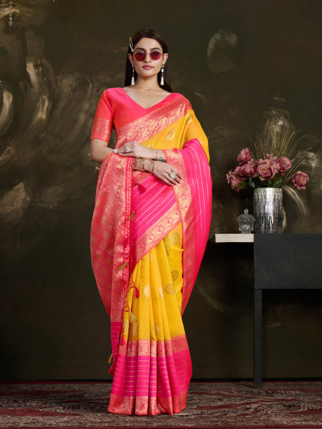 Mimosa Women's Woven Design Kanjivaram Style Art Silk Saree With Blouse Piece : SA0000869GD