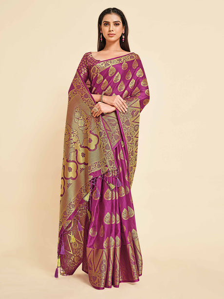 Mimosa Womens Crepe Saree Mysore Silk Mejanta Color