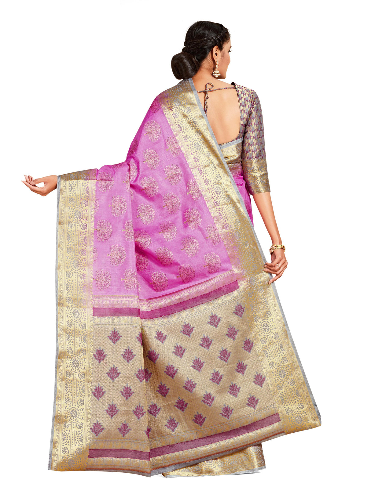 Mimosa Womens Art Silk Saree Kanjivaram Pink Color