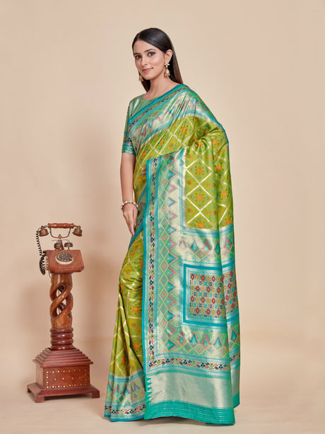 Mimosa Women's Woven Design Patola Style Art Silk Saree With Blouse Piece : SA00001378PGFREE