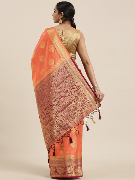 Mimosa Womens Art Silk Saree Kanjivaram Peach Color