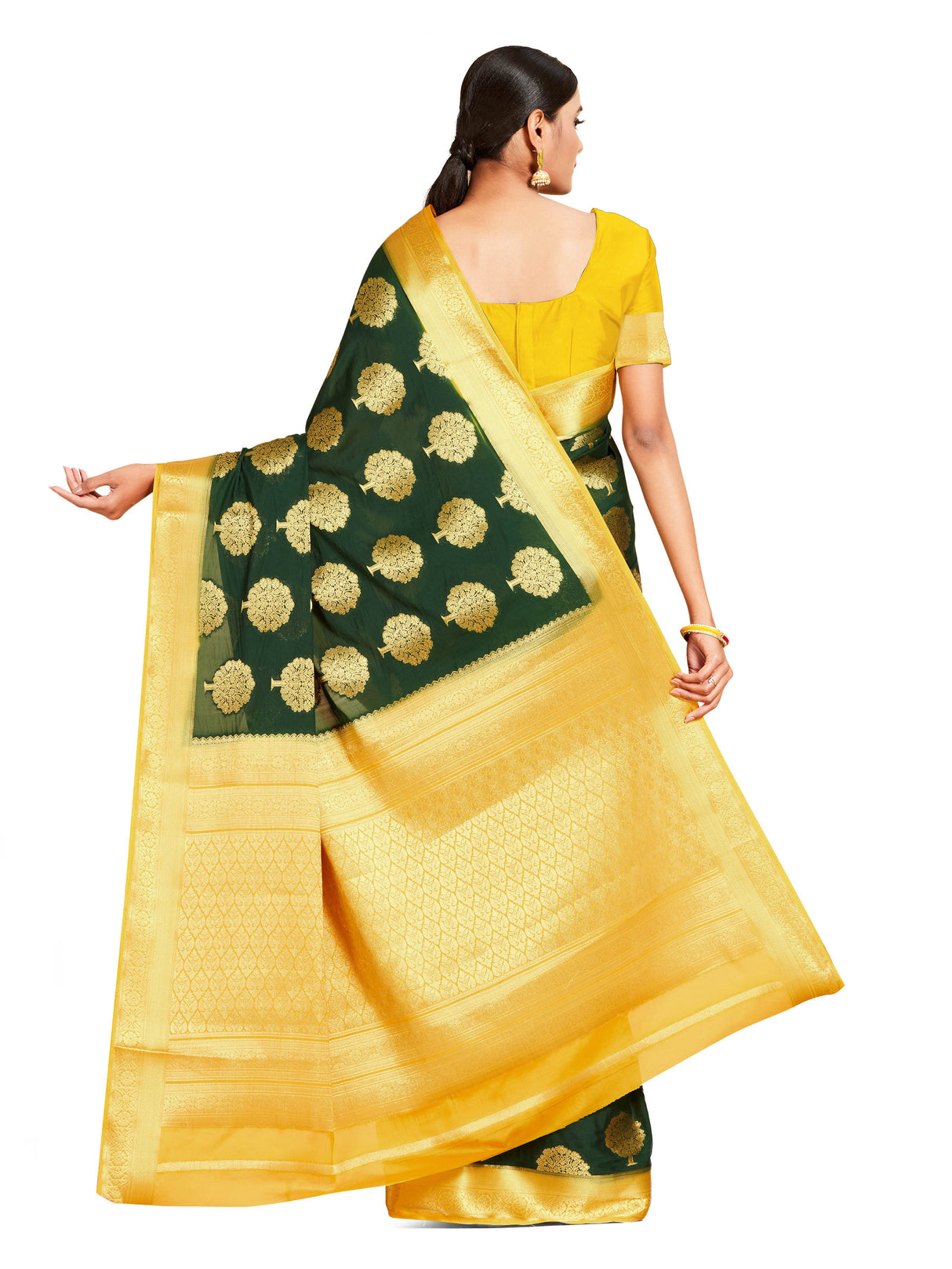 Mimosa Womens Crepe Saree Mysore Silk BGreen Color