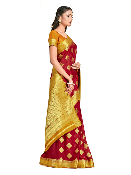 Mimosa Womens Crepe Saree Mysore Silk Maroon Color