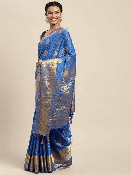 Mimosa Womens Crepe Saree Mysore Silk Royal Blue Color