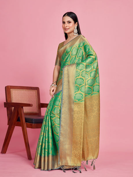 Mimosa Women's Woven Design Kanjivaram Style Art Silk Saree With Blouse Piece : SA0000385RMFREE