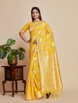 Mimosa Women's Woven Design Banarasi Poly Cotton Saree With Blouse Piece : SA00001060GD