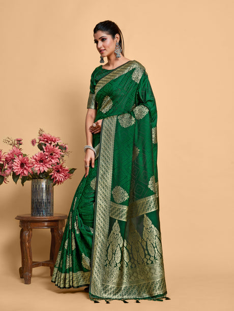 Mimosa Women's Woven Design Kanjivaram Art Silk Saree With Blouse Piece : SA00001221GRNFREE