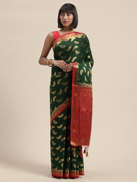 Mimosa Womens Crepe Saree Mysore Silk BGreen Color