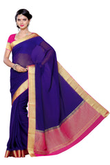 Mimosa Womens Chiffon Saree Kanjivaram style Navy Blue Color