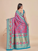 Mimosa Women's Woven Design Patola Style Art Silk Saree With Blouse Piece : SA00001344PNKFREE
