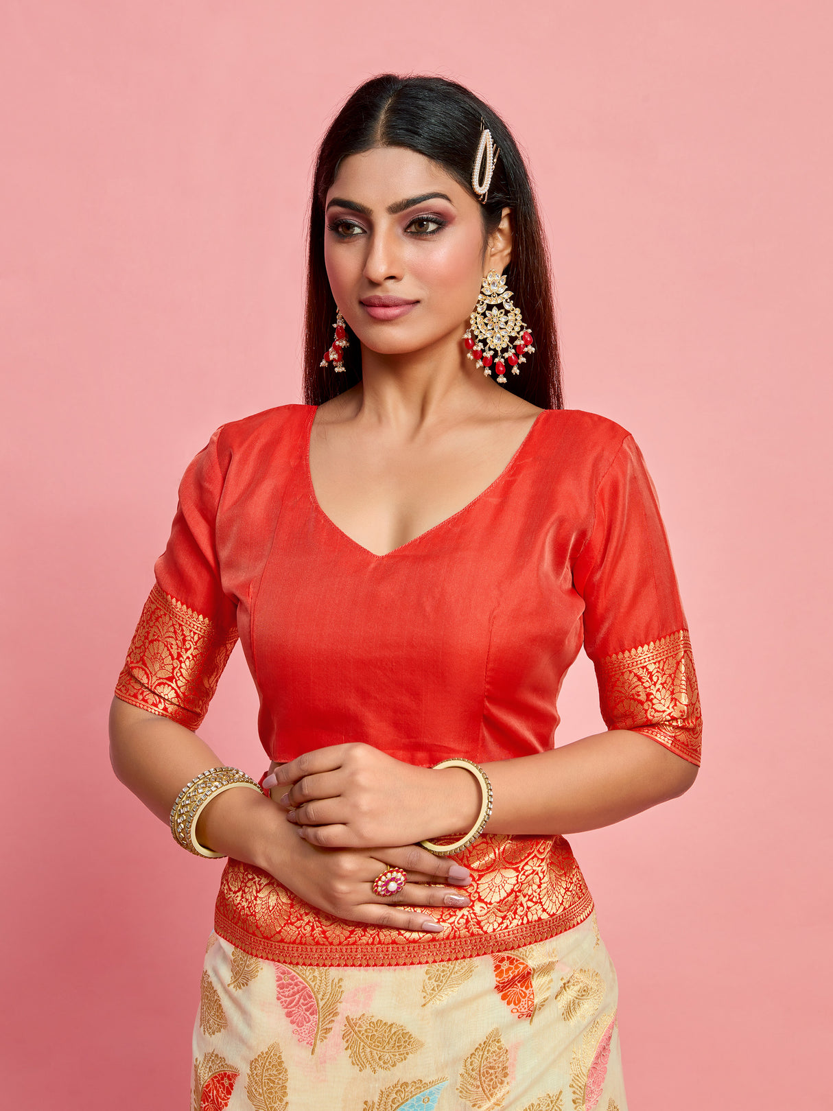 Mimosa Women's Woven Design Kanjivaram Linen Saree With Blouse Piece : SA00001245OFWFREE