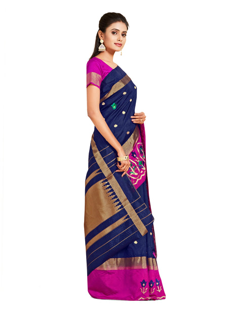 Mimosa Womens Art Silk Saree Kanjivaram style Navy Blue Color