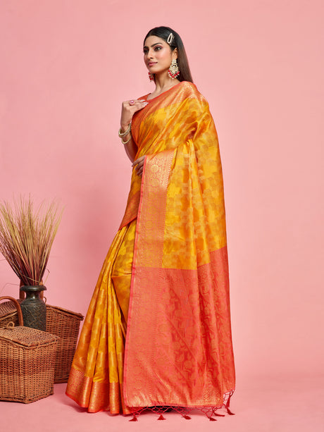 Mimosa Women's Woven Design Kanjivaram Art Silk Saree With Blouse Piece : SA00001228GDFREE