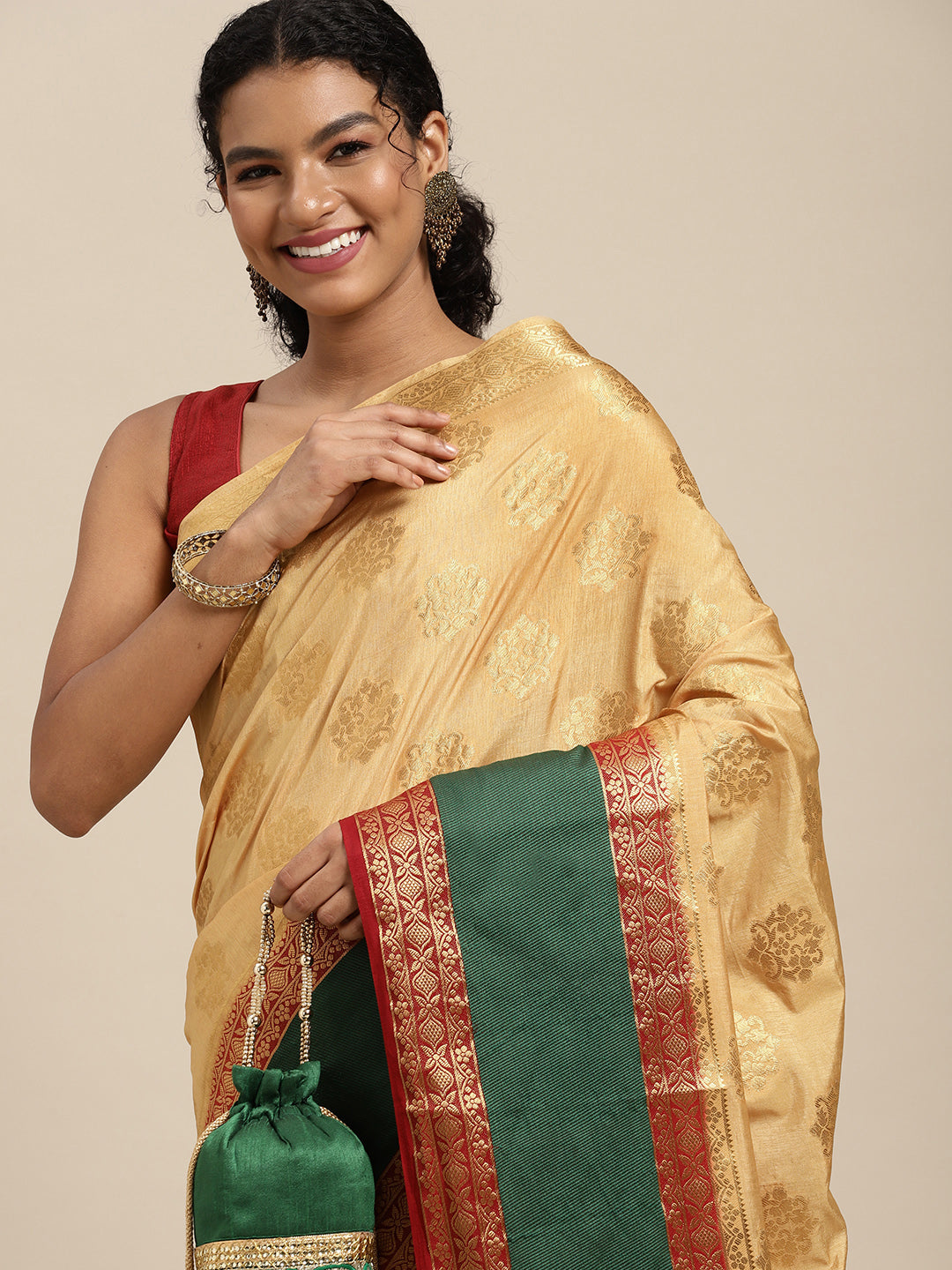 Mimosa Womens Art Silk Saree Kanjivaram Chiku Color