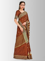 Mimosa Womens Raw Silk Saree Kanjivaram Chocolate Color