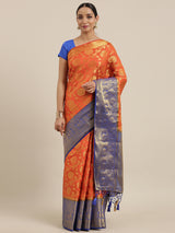 Mimosa Womens Art Silk Saree Kanjivaram Orange Color