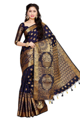 Mimosa Womens Art Silk Saree Kanjivaram Navy Blue Color