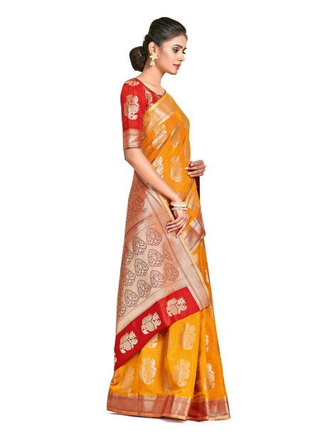 Mimosa Womens Art Silk Saree Kanjivaram Mustard Color