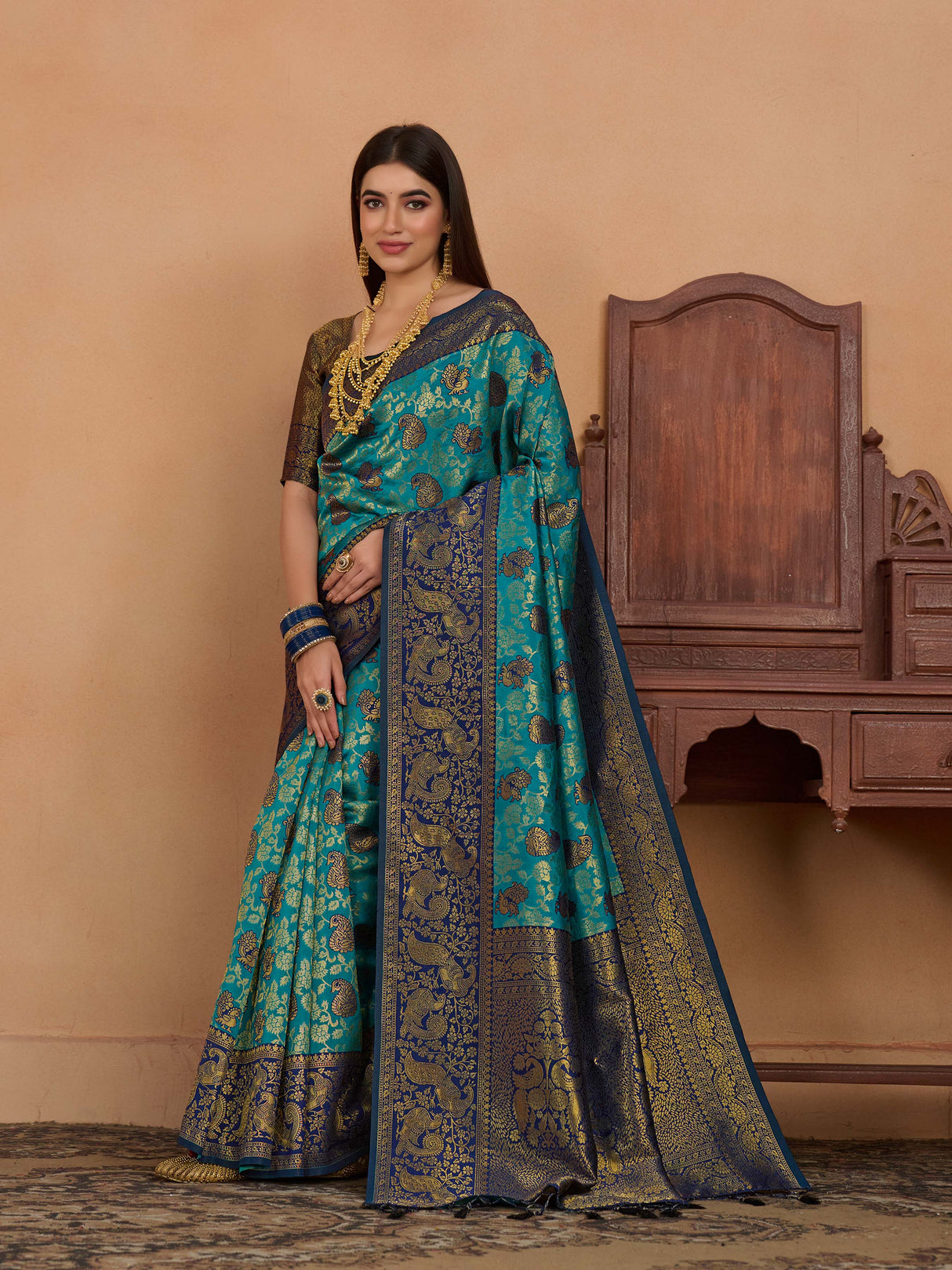 Mimosa Women's Woven Design Kanjivaram Art Silk Saree With Blouse Piece : SA0000890SF