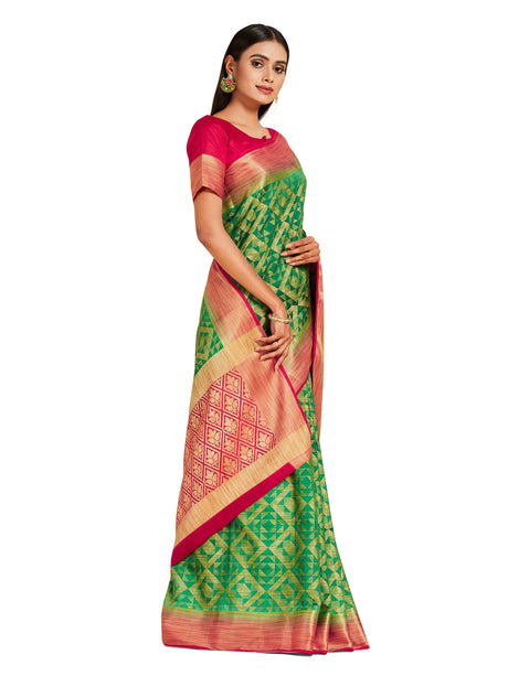 Mimosa Womens Art Silk Saree Kanjivaram Green Color