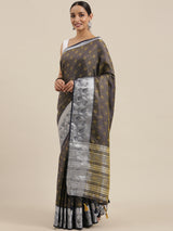Mimosa Womens Art Silk Saree Kanjivaram style Navy Blue Color