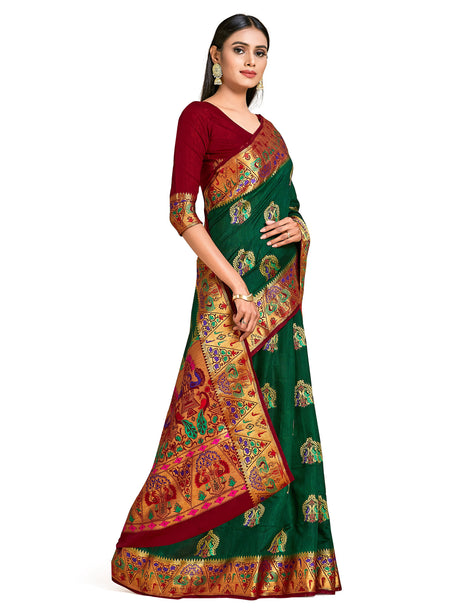 Mimosa Womens Art Silk Saree Dharmavaram BGreen Color