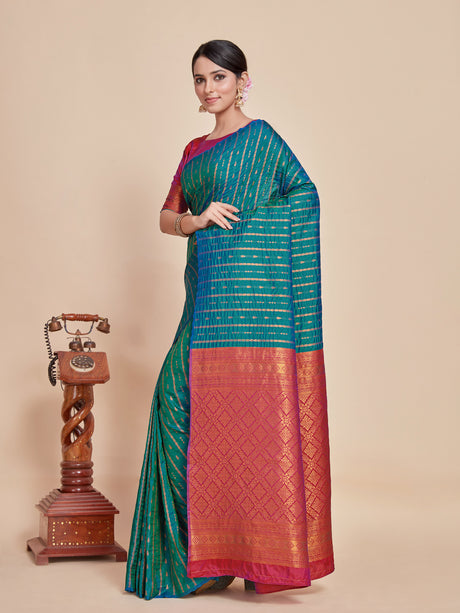 Mimosa Women's Woven Design Kanjivaram Style Art Silk Saree With Blouse Piece : SA00001374IBFREE