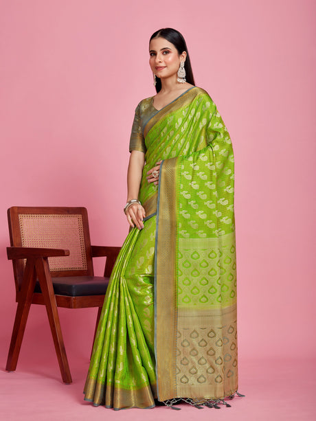 Mimosa Women's Woven Design Kanjivaram Style Art Silk Saree With Blouse Piece : SA0000379LRFREE