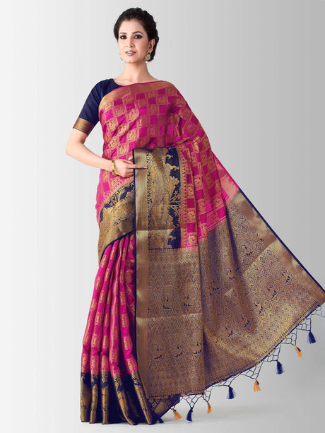 Mimosa Womens Art Silk Saree Patola Rani Color