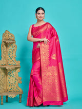 Mimosa Women's Woven Design Kanjivaram Style Art Silk Saree With Blouse Piece : SA00001382RNFREE