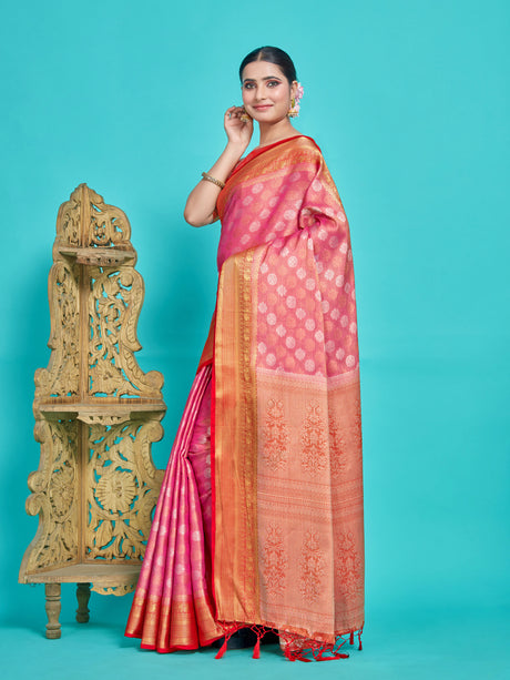 Mimosa Women's Woven Design Kanjivaram Style Art Silk Saree With Blouse Piece : SA0000410PNKFREE