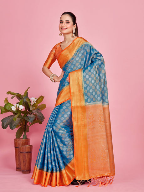 Mimosa Women's Woven Design Kanjivaram Style Art Silk Saree With Blouse Piece : SA0000410ANFREE