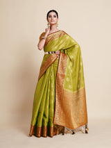 Mimosa Womens Art Silk Saree Kanjivaram Olive Color