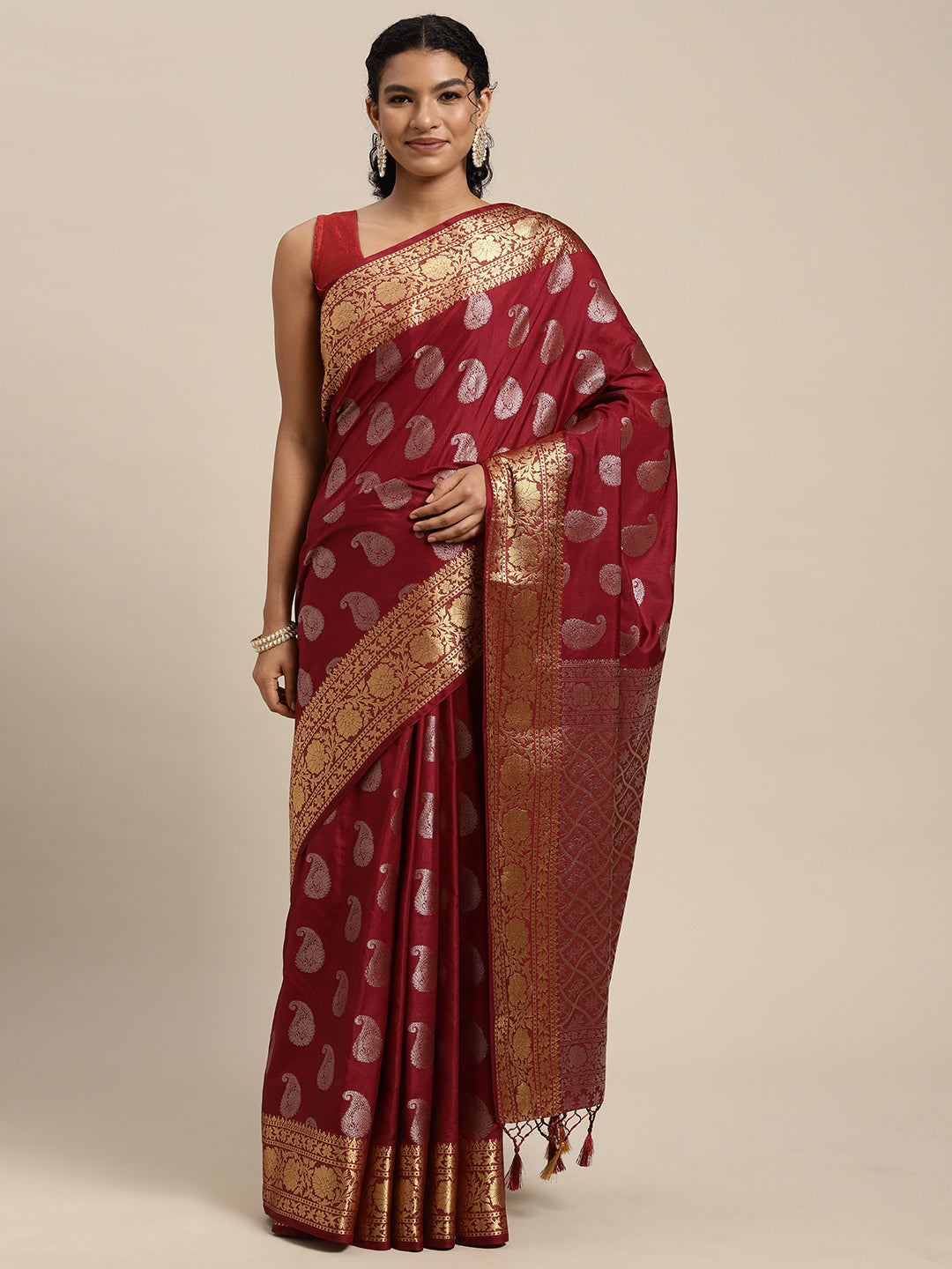 Mimosa Womens Art Silk Saree Kanjivaram Chocolate Color