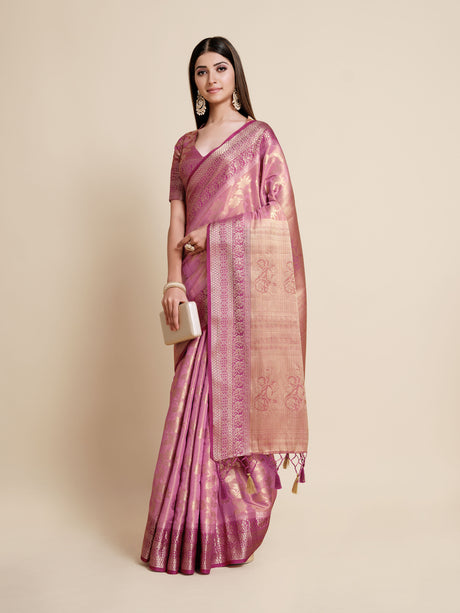 Mimosa Womens Art Silk Saree Kanjivaram Pink Color