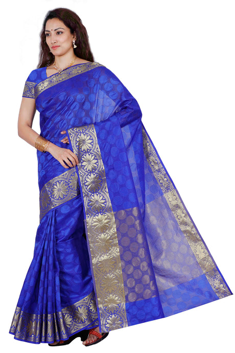 Mimosa Womens Orgenza Saree Kanjivaram Royal Blue Color