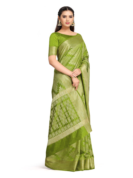 Mimosa Womens Art Silk Saree Kanjivaram Olive Color