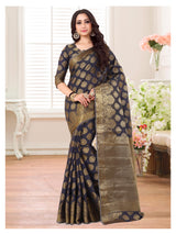 Mimosa Womens Art Silk Saree Kanjivaram Navy Blue Color