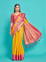 Mimosa Women's Woven Design Kanjivaram Style Art Silk Saree With Blouse Piece : SA0000394GDFREE