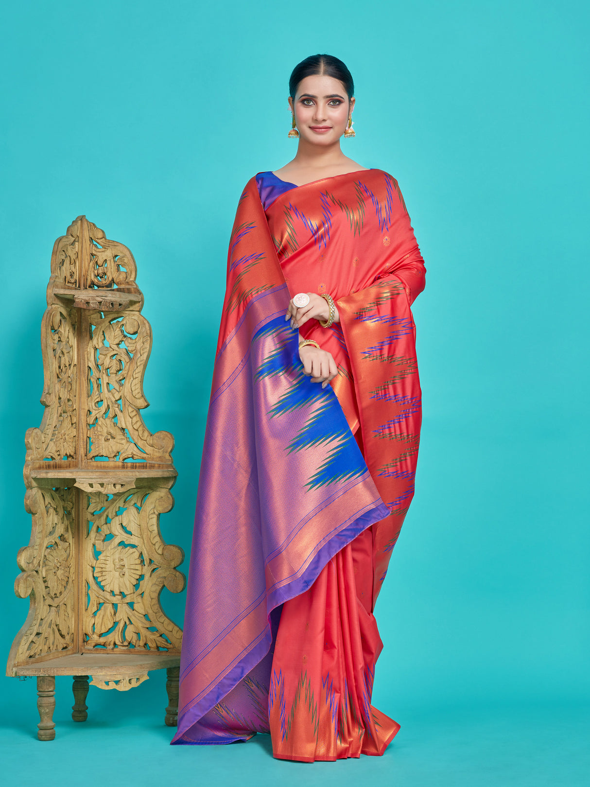 Mimosa Women's Woven Design Kanjivaram Style Art Silk Saree With Blouse Piece : SA00001386GJFREE