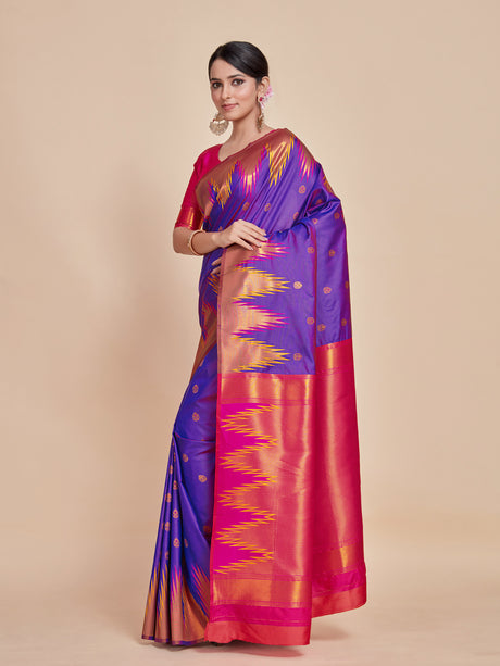 Mimosa Women's Woven Design Kanjivaram Style Art Silk Saree With Blouse Piece : SA00001386VLFREE