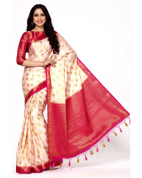 Mimosa Womens Crepe Saree Mysore Silk Halfwhite Color