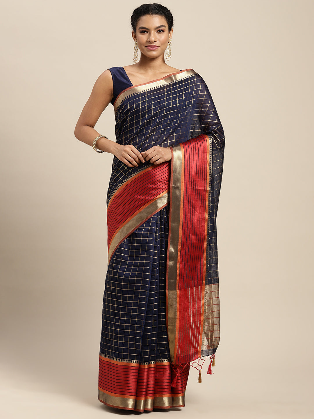 Mimosa Womens Art Silk Saree Banarasi style Navy Blue Color